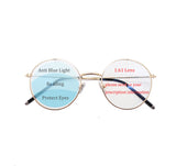 Nearsighted Myopia Computer Blue Light Blocking Reading Distance Glasses Circle Round Metal Frame Women Eyeglasses professional Customized Prescription