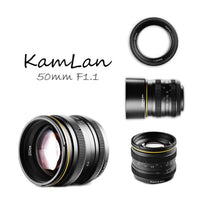 E-Electronic Kamlan lens 50mm F1.1 APS-C Large Aperture Manual Focus Lens Standard Fixed Focus APS-C Frame Mirrorless Lens Cameras lentille Camera Lens For Canon EOS-M NEX Fuji X M4/3 Cameras