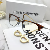 S-sunglasses New GM eyeware Cat Eye Mirrored Flat Lenses Street Fashion Metal Frame Women Sunglasses For HAVANA