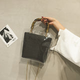 L-package Women PVC Transparent Handbag Tote Bamboo Handles Summer Beach Bag Bucket Shoulder Bag Crossbody Bag Cosmetic Shoulder Handbag