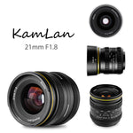E-Electronic KAMLAN New Product KL21MM F1.8 Wide-angle Fixed Focus APS-C Frame Mirrorless lens Portable Waterproof Mirrorless Camera Manual Fix Focus Prime Lens for Canon EOS-M for Sony E for Fuji FX/ M4/3