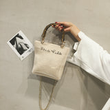 L-package Women PVC Transparent Handbag Tote Bamboo Handles Summer Beach Bag Bucket Shoulder Bag Crossbody Bag Cosmetic Shoulder Handbag