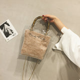 L-package Women PVC Transparent Handbag Tote Bamboo Handles Summer Beach Bag Bucket Shoulder Bag Crossbody Bag Cosmetic Shoulder Handbag