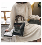 L-package Women PVC Transparent Handbag Tote Bamboo Handles Summer Beach Bag Bucket Shoulder Bag Crossbody Bag Cosmetic Shoulder Handbag
