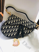 H-bag Dior OBLIQUE SADDLE BAG Saddle bag in blue Oblique jacquard canvas, calfskin leather details 25.5×20×6.5cm
