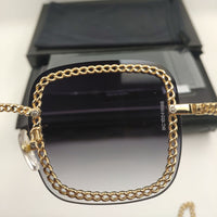 2022 Retro Shield Gold Chain Sunglasses For Women Summer Brand Designer Ladies Party Rimless Steampunk For Sun Glasses UV400
