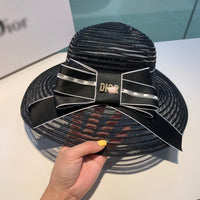 C-hat Dior Womens Big Bowknot Straw Hat Floppy Foldable Roll up Beach Cap Sun Hat UPF 50+