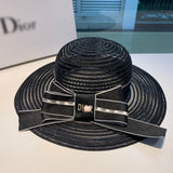 C-hat Dior Womens Big Bowknot Straw Hat Floppy Foldable Roll up Beach Cap Sun Hat UPF 50+