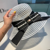 C-hat Dior Womens Big Bowknot Straw Hat Floppy Foldable Roll up Beach Cap Sun Hat UPF 50+