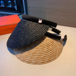 C-hat Hermès Summer Women Straw Visor Sun Hat Lady Empty Top Hats Wide Brim Beach Sun UV Protection Cap
