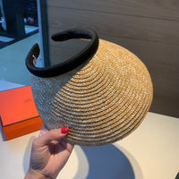C-hat Hermès Summer Women Straw Visor Sun Hat Lady Empty Top Hats Wide Brim Beach Sun UV Protection Cap