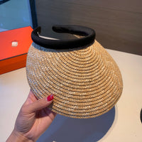 C-hat Hermès Summer Women Straw Visor Sun Hat Lady Empty Top Hats Wide Brim Beach Sun UV Protection Cap