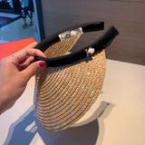 C-hat Hermès Summer Women Straw Visor Sun Hat Lady Empty Top Hats Wide Brim Beach Sun UV Protection Cap