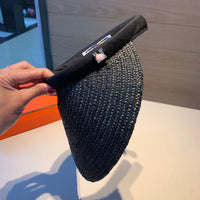 C-hat Hermès Summer Women Straw Visor Sun Hat Lady Empty Top Hats Wide Brim Beach Sun UV Protection Cap