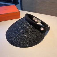 C-hat Hermès Summer Women Straw Visor Sun Hat Lady Empty Top Hats Wide Brim Beach Sun UV Protection Cap