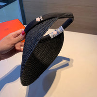 C-hat Hermès Summer Women Straw Visor Sun Hat Lady Empty Top Hats Wide Brim Beach Sun UV Protection Cap