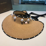 C-hat GUCCI  Foldable Sun Visors for Women Beach Hat Wide Brim Sun Hat Roll-Up Straw Hat