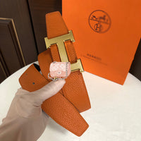 A-accessories Hermès Women Leather Belt for Pants Dress Jeans Waist Belt with Brushed Alloy Buckle