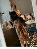 D-clothing BurberryWomen's Japan high Waisted Pleated Cosplay Costumes Skirts + black T-shirt
