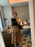 D-clothing BurberryWomen's Japan high Waisted Pleated Cosplay Costumes Skirts + black T-shirt