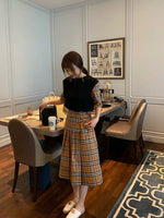 D-clothing BurberryWomen's Japan high Waisted Pleated Cosplay Costumes Skirts + black T-shirt