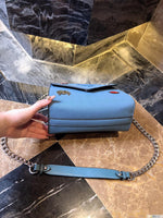 M-Handbag Prada 22-18cm Glossy Envelope Evening Clutch Faux Patent Leather Women Chain Shoulder Bag Solid Color Purse
