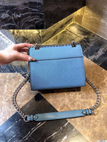 M-Handbag Prada 22-18cm Glossy Envelope Evening Clutch Faux Patent Leather Women Chain Shoulder Bag Solid Color Purse