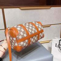 M-Handbag 25cm Mini Boston Bag In Textile With Triomphe Embroidery Super Leather Women Handbag Shoulder Boston Bag Tote France Bags Luxury Handbags