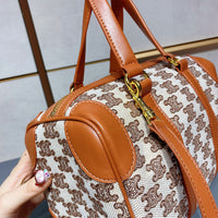 M-Handbag 25cm Mini Boston Bag In Textile With Triomphe Embroidery Super Leather Women Handbag Shoulder Boston Bag Tote France Bags Luxury Handbags