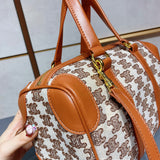 M-Handbag 25cm Mini Boston Bag In Textile With Triomphe Embroidery Super Leather Women Handbag Shoulder Boston Bag Tote France Bags Luxury Handbags