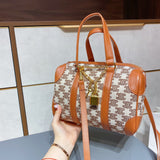 M-Handbag 25cm Mini Boston Bag In Textile With Triomphe Embroidery Super Leather Women Handbag Shoulder Boston Bag Tote France Bags Luxury Handbags