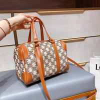 M-Handbag 25cm Mini Boston Bag In Textile With Triomphe Embroidery Super Leather Women Handbag Shoulder Boston Bag Tote France Bags Luxury Handbags
