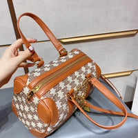 M-Handbag 25cm Mini Boston Bag In Textile With Triomphe Embroidery Super Leather Women Handbag Shoulder Boston Bag Tote France Bags Luxury Handbags