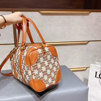 M-Handbag 25cm Mini Boston Bag In Textile With Triomphe Embroidery Super Leather Women Handbag Shoulder Boston Bag Tote France Bags Luxury Handbags