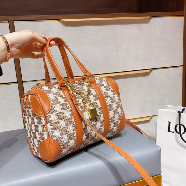 M-Handbag 25cm Mini Boston Bag In Textile With Triomphe Embroidery Super Leather Women Handbag Shoulder Boston Bag Tote France Bags Luxury Handbags