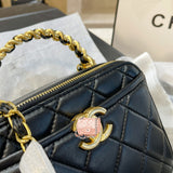 M-Handbag 19-15cm Small Vanity Case Fashion Ladies Shoulder Bag Shoulder Bag Bucket Bag Lambskin Shiny Crumpled Calfskin Gold-Tone Metal Cosmetic bag Small Square Box Bag Iady Chain Shoulder Messenger Bag