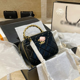 M-Handbag 19-15cm Small Vanity Case Fashion Ladies Shoulder Bag Shoulder Bag Bucket Bag Lambskin Shiny Crumpled Calfskin Gold-Tone Metal Cosmetic bag Small Square Box Bag Iady Chain Shoulder Messenger Bag