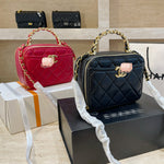 M-Handbag 19-15cm Small Vanity Case Fashion Ladies Shoulder Bag Shoulder Bag Bucket Bag Lambskin Shiny Crumpled Calfskin Gold-Tone Metal Cosmetic bag Small Square Box Bag Iady Chain Shoulder Messenger Bag