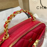 M-Handbag 19-15cm Small Vanity Case Fashion Ladies Shoulder Bag Shoulder Bag Bucket Bag Lambskin Shiny Crumpled Calfskin Gold-Tone Metal Cosmetic bag Small Square Box Bag Iady Chain Shoulder Messenger Bag
