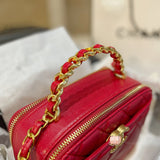 M-Handbag 19-15cm Small Vanity Case Fashion Ladies Shoulder Bag Shoulder Bag Bucket Bag Lambskin Shiny Crumpled Calfskin Gold-Tone Metal Cosmetic bag Small Square Box Bag Iady Chain Shoulder Messenger Bag