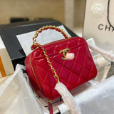 M-Handbag 19-15cm Small Vanity Case Fashion Ladies Shoulder Bag Shoulder Bag Bucket Bag Lambskin Shiny Crumpled Calfskin Gold-Tone Metal Cosmetic bag Small Square Box Bag Iady Chain Shoulder Messenger Bag