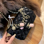 M-Handbag 22cm Flap Bag Handbag Ladies Rhombic Shoulder Bag Lambskin Gold-Tone Metal Small Golden Camellia Octagonal Decorate Chain Bag For Woman Messenger Bag Sling Bag Fashion Lady Dinner Bag