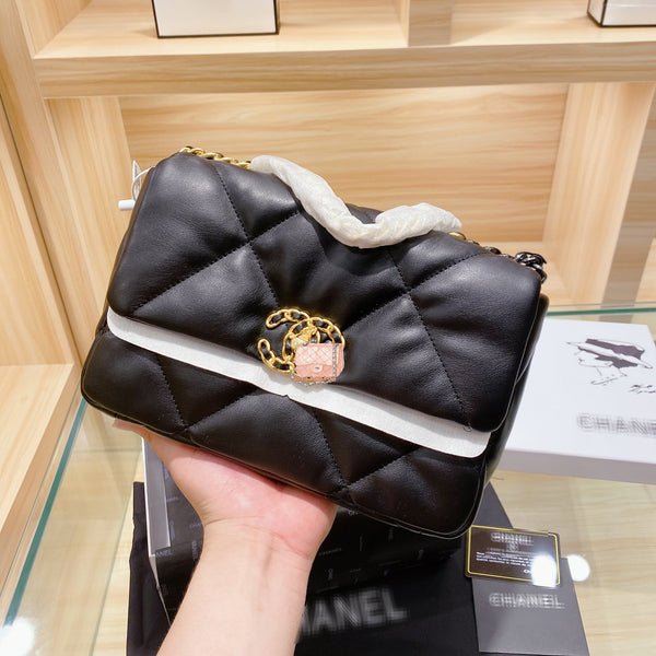M-Handbag 25-18cm 19 Flap Bag Shoulder Bag Women Fashion Small Leather Original Crossbody Bags With Goatskin Gold-Tone Silver-Tone Ruthenium-Finish MetalBlack For Women Men Gym Bag
