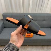 S-shoe H.e.r.m.e.s New Summer Slippers Letter Metal Buckle Flip Flops Genuine Leather Sandals Women Fashion Flats Shoes Ladies Slipper Women's Sandals Flat Slippers Non-slip Beach Shoes Casual Shoes Ladies Sandals