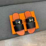 S-shoe H.e.r.m.e.s New Summer Slippers Letter Metal Buckle Flip Flops Genuine Leather Sandals Women Fashion Flats Shoes Ladies Slipper Women's Sandals Flat Slippers Non-slip Beach Shoes Casual Shoes Ladies Sandals