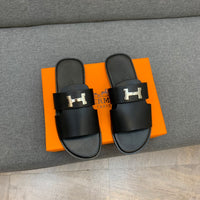 S-shoe H.e.r.m.e.s New Summer Slippers Letter Metal Buckle Flip Flops Genuine Leather Sandals Women Fashion Flats Shoes Ladies Slipper Women's Sandals Flat Slippers Non-slip Beach Shoes Casual Shoes Ladies Sandals