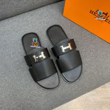 S-shoe H.e.r.m.e.s New Summer Slippers Letter Metal Buckle Flip Flops Genuine Leather Sandals Women Fashion Flats Shoes Ladies Slipper Women's Sandals Flat Slippers Non-slip Beach Shoes Casual Shoes Ladies Sandals