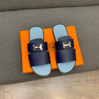 S-shoe H.e.r.m.e.s New Summer Slippers Letter Metal Buckle Flip Flops Genuine Leather Sandals Women Fashion Flats Shoes Ladies Slipper Women's Sandals Flat Slippers Non-slip Beach Shoes Casual Shoes Ladies Sandals