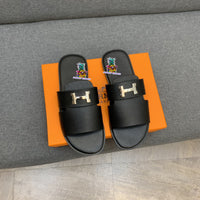 S-shoe H.e.r.m.e.s New Summer Slippers Letter Metal Buckle Flip Flops Genuine Leather Sandals Women Fashion Flats Shoes Ladies Slipper Women's Sandals Flat Slippers Non-slip Beach Shoes Casual Shoes Ladies Sandals