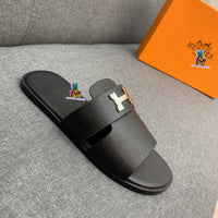S-shoe H.e.r.m.e.s New Summer Slippers Letter Metal Buckle Flip Flops Genuine Leather Sandals Women Fashion Flats Shoes Ladies Slipper Women's Sandals Flat Slippers Non-slip Beach Shoes Casual Shoes Ladies Sandals